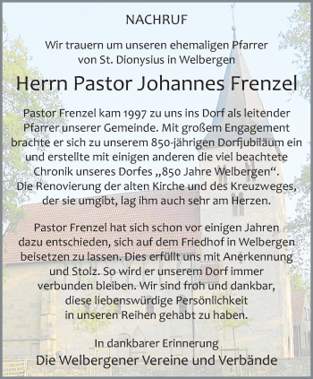 Anzeige von Johannes Frenzel 