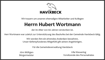 Anzeige von Hubert Wortmann 