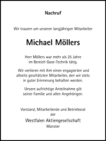 Anzeige von Michael Möllers 