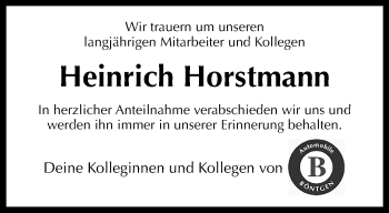 Anzeige von Heinrich Horstmann 