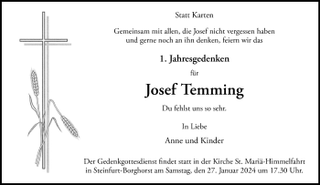 Anzeige von Josef Temming 