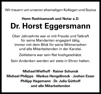 Anzeige von Dr. Horst Eggersmann 