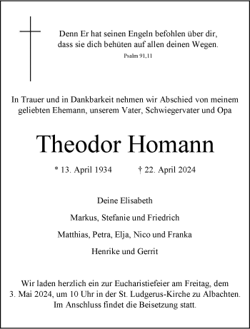 Anzeige von Theodor Homann 