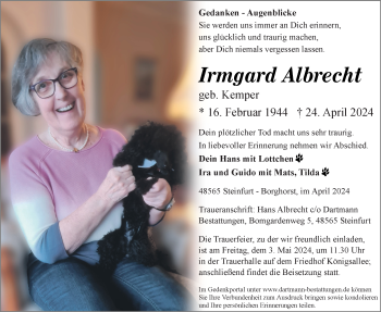 Anzeige von Irmgard Albrecht 
