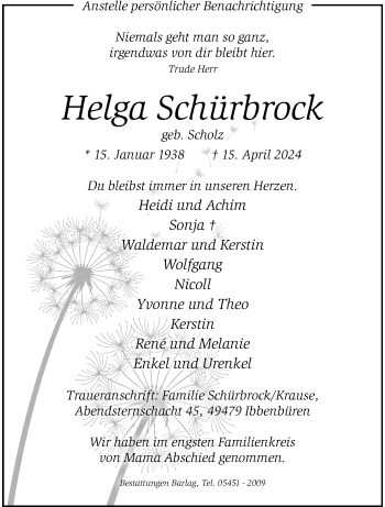 Anzeige von Helga Schürbrock 