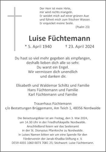 Anzeige von Luise Füchtemann 