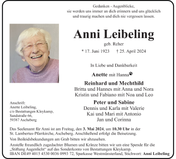 Anzeige von Anni Leibeling 