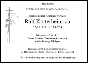 Anzeige von Ralf Kötterheinrich 