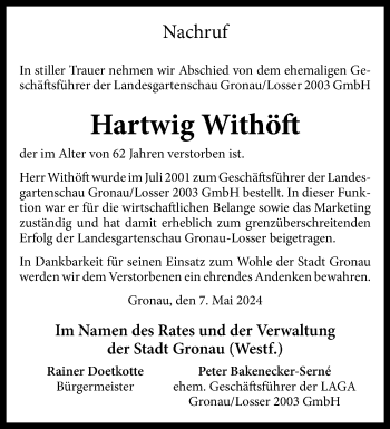 Anzeige von Hartwig Withöft 