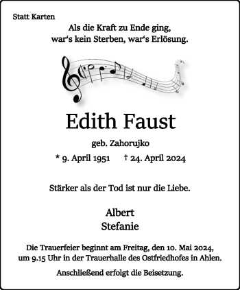 Anzeige von Edith Faust 