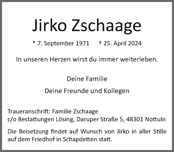 Anzeige von Jirko Zschaage 