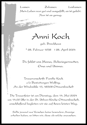 Anzeige von Anni Koch 
