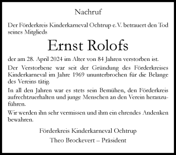 Anzeige von Ernst Rolofs 