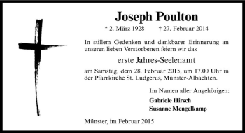 Anzeige von Joseph Poulton von Westfälische Nachrichten