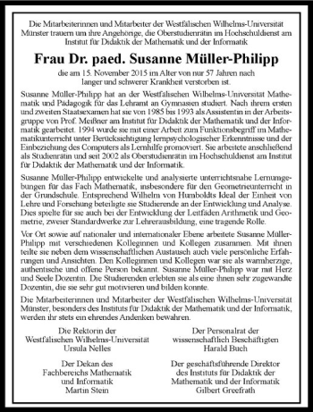 Anzeige von Susanne Müller-Philipp von Westfälische Nachrichten