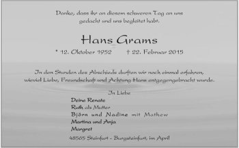 Anzeige von Hans Grams von Westfälische Nachrichten