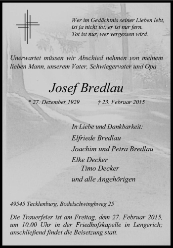 Anzeige von Josef Bredlau von Westfälische Nachrichten
