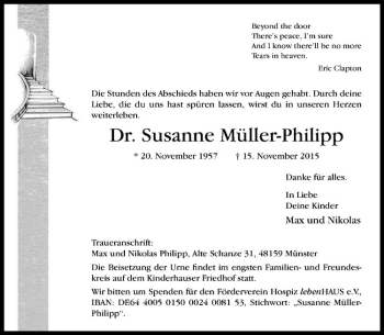 Anzeige von Susanne Müller-Philipp von Westfälische Nachrichten