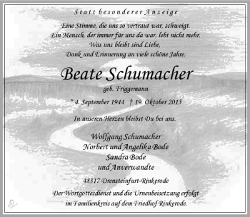 Anzeige von Beate Schumacher von Westfälische Nachrichten
