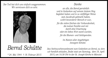 Anzeige von Bernd Schütte von Westfälische Nachrichten