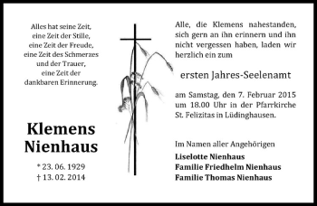 Anzeige von Klemens Nienhaus von Westfälische Nachrichten