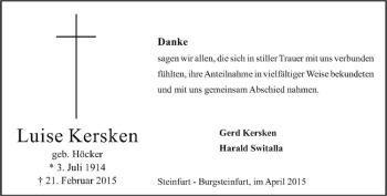 Anzeige von Luise Kersken von Westfälische Nachrichten