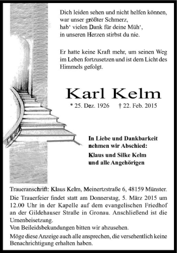 Anzeige von Karl Kelm von Westfälische Nachrichten