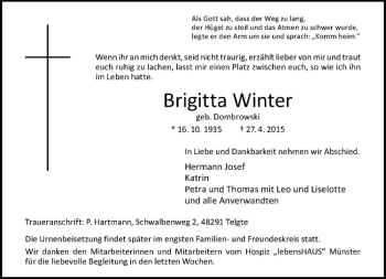 Anzeige von Brigitta Winter von Westfälische Nachrichten