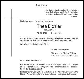 Anzeige von Thea Eichler von Westfälische Nachrichten