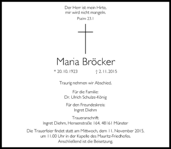 Anzeige von Maria Bröcker von Westfälische Nachrichten