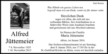 Anzeige von Alfred Jüttemeier von Westfälische Nachrichten