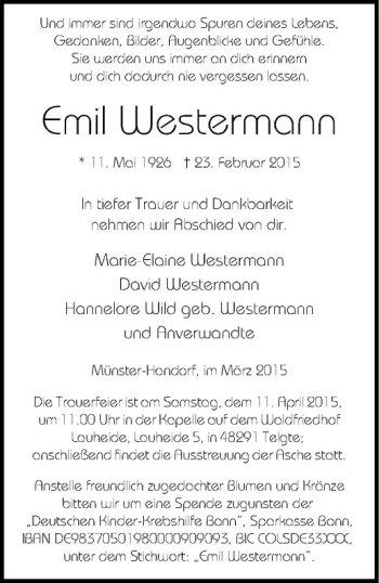 Anzeige von Emil Westermann von Westfälische Nachrichten
