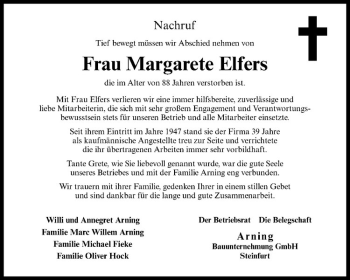 Anzeige von Margarete Elfers von Westfälische Nachrichten