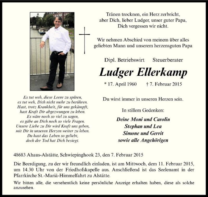  Traueranzeige für Ludger Ellerkamp vom 10.02.2015 aus Westfälische Nachrichten