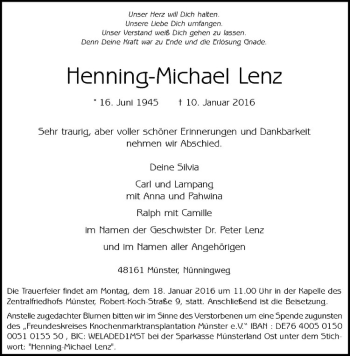 Anzeige von Henning-Michael Lenz von Westfälische Nachrichten