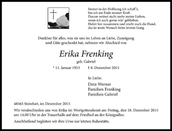 Anzeige von Erika Frenking von Westfälische Nachrichten