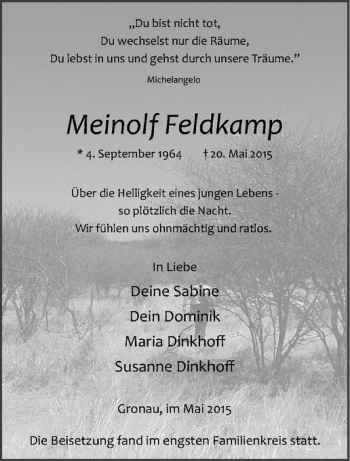 Anzeige von Meinolf Feldkamp von Westfälische Nachrichten