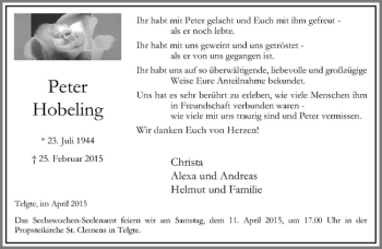 Anzeige von Peter Hobeling von Westfälische Nachrichten
