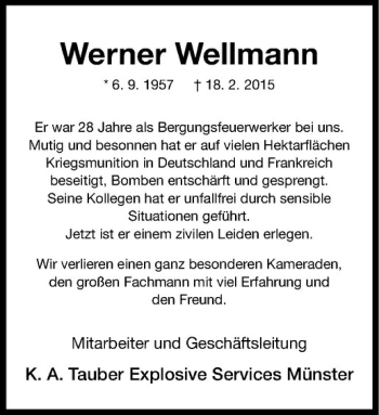 Anzeige von Werner Wellmann von Westfälische Nachrichten