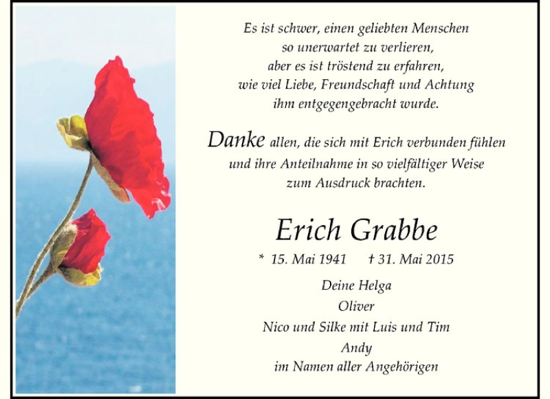  Traueranzeige für Erich Grabbe vom 01.08.2015 aus Westfälische Nachrichten