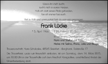 Anzeige von Frank Lücke von Westfälische Nachrichten