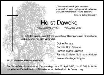 Anzeige von Horst Daweke von Westfälische Nachrichten