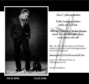 Anzeige von Gerhard Domhöver von Westfälische Nachrichten