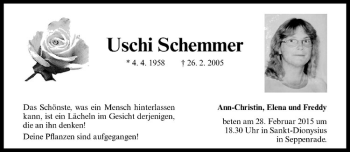 Anzeige von Uschi Schemmer von Westfälische Nachrichten
