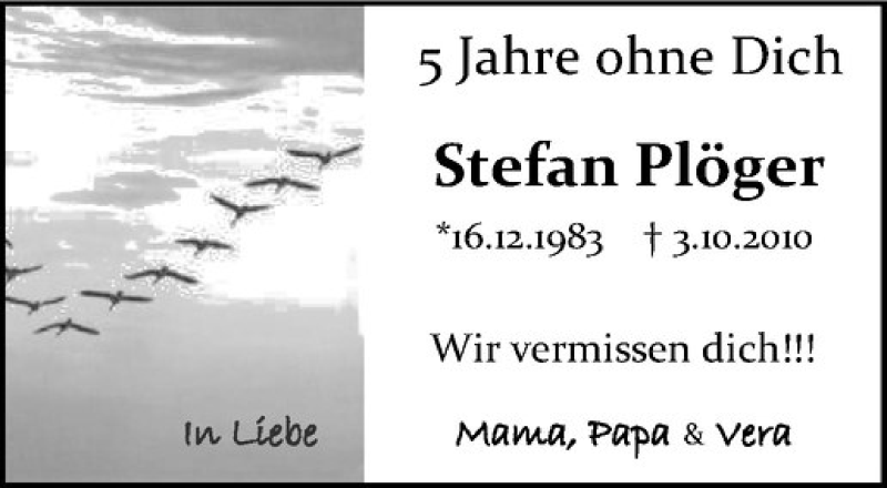  Traueranzeige für Stefan Plöger vom 03.10.2015 aus Westfälische Nachrichten