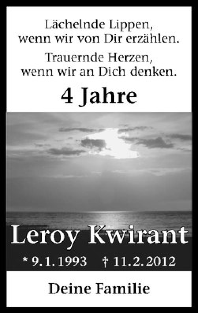  Traueranzeige für Leroy Kwirant vom 11.02.2016 aus Westfälische Nachrichten