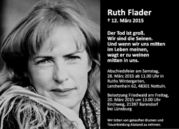 Anzeige von Ruth Flader von Westfälische Nachrichten