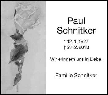Anzeige von Paul Schnitker von Westfälische Nachrichten