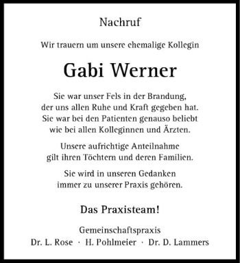 Anzeige von Gabriele Werner von Westfälische Nachrichten