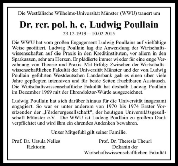 Anzeige von Ludwig Poullain von Westfälische Nachrichten
